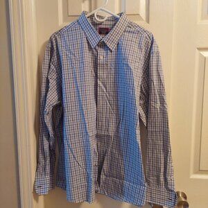Men's Untuckit Wrinkle Free Cotton Button Down Shirt Sz 3X Blue Plaid EUC